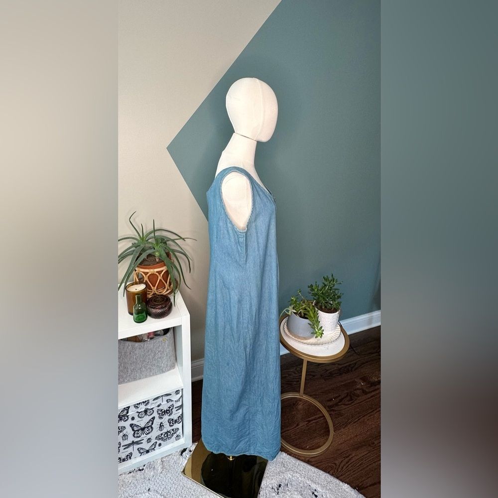 Vintage 90s Robbie Bee Chambray Tank Maxi Dress Button Front | Size 8 - Picture 4 of 12